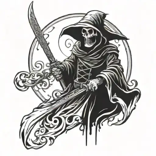 Don't fear the reaper, happy reaper, rain, sun and wind around tattoo design idea