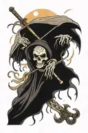 Don't fear the reaper, happy reaper, rain, sun and wind around tattoo design idea