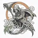 Don't fear the reaper, happy reaper, rain, sun and wind around tattoo design idea