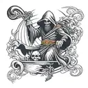 Don't fear the reaper, happy reaper, rain, sun and wind around tattoo design idea