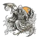 Don't fear the reaper, happy reaper, rain, sun and wind around tattoo design idea