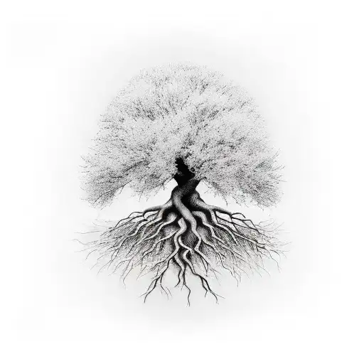 a black and white tree solid roots to be used as a family tree with   tattoo design idea
