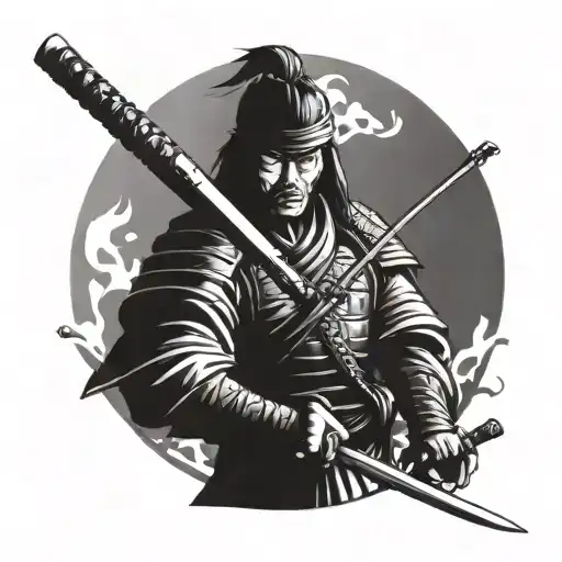 samurai warrior holding 3 swords  tattoo design idea