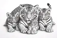 mama tiger with scares protecting a baby tiger  tattoo design idea