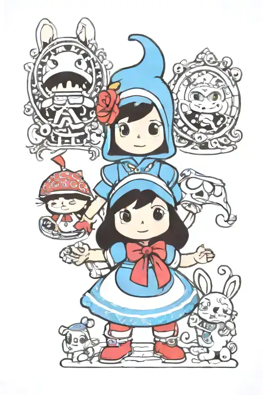 pocoyo, alice in wonderland, snow white, ninjas tattoo design idea