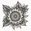 An intricate mandala design incorporating elements of agriculture like wheat and sunflowers tattoo design idea