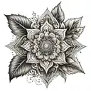 An intricate mandala design incorporating elements of agriculture like wheat and sunflowers tattoo design idea