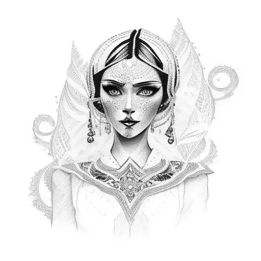Woman in Romanian traditional clothes tattoo design idea