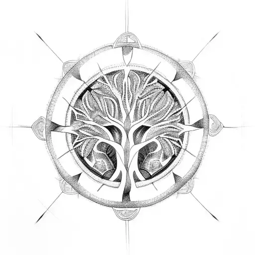 A tree of life with intricate branch patterns surrounded by a celtic circle tattoo design idea