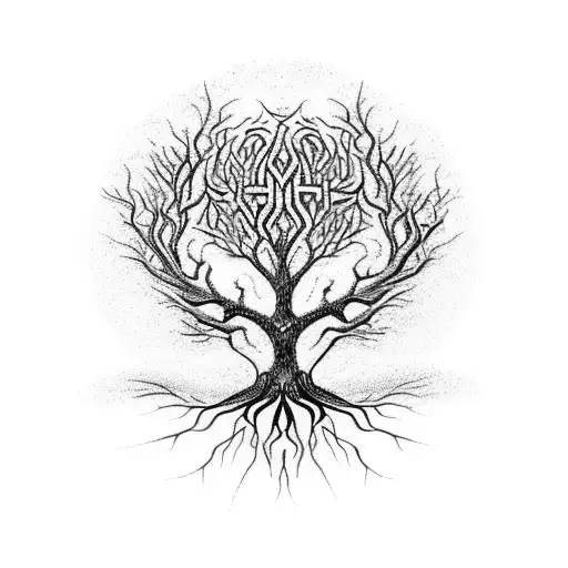 A celtic tree of life with intricate branch patterns tattoo design idea
