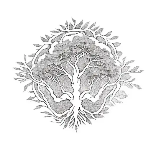 A tree of life with roots intertwined with a hand holding onto another hand, symbolizing strength and support tattoo design idea