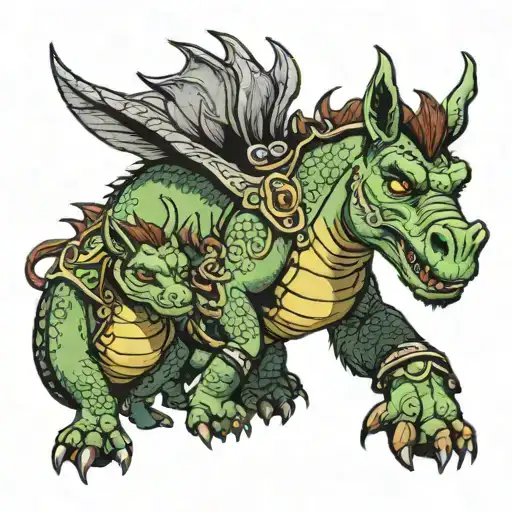 dragon from shrek with her half donkey babies around her tattoo design idea