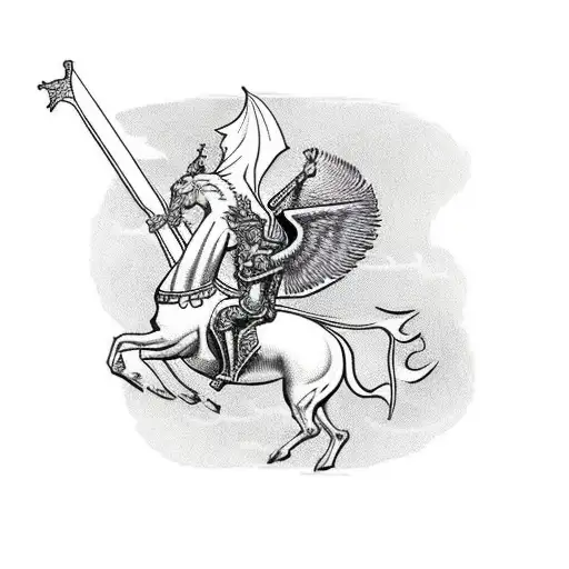 Saint George slaying the dragon in American traditional style tattoo design idea
