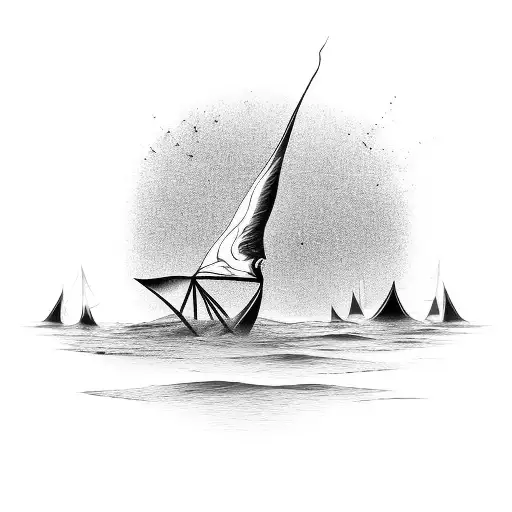 A surrealistic scene of a broken sail boat floating in a sea of stars tattoo design idea