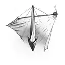 A surrealistic scene of a broken sail boat floating in a sea of stars tattoo design idea