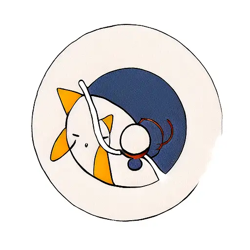 A minimalist tattoo design of a cat sitting on top of a planet, symbolizing the client's love for both cats and space. tattoo design idea