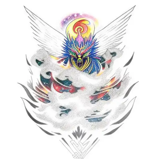 A cosmic phoenix emerging from a black hole, representing the client's favorite things: the phoenix and space tattoo design idea