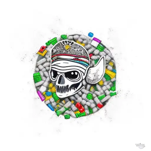 trash polka viking style with raven and trees tattoo design idea