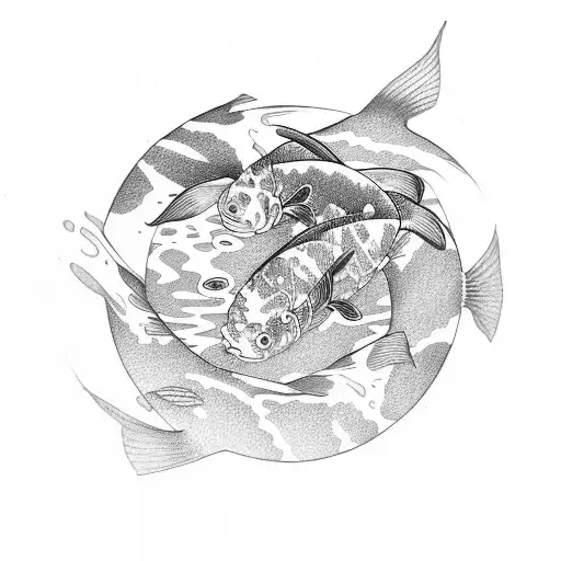 fine line koi fish with no color and little shading  tattoo design idea