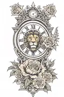 clock tower, fire, lion, roses, money, dollar  tattoo design idea