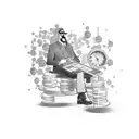A sketch of a stock market trader surrounded by swirling stock market symbols tattoo design idea