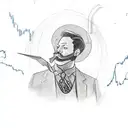 A sketch of a stock market trader surrounded by swirling stock market symbols tattoo design idea