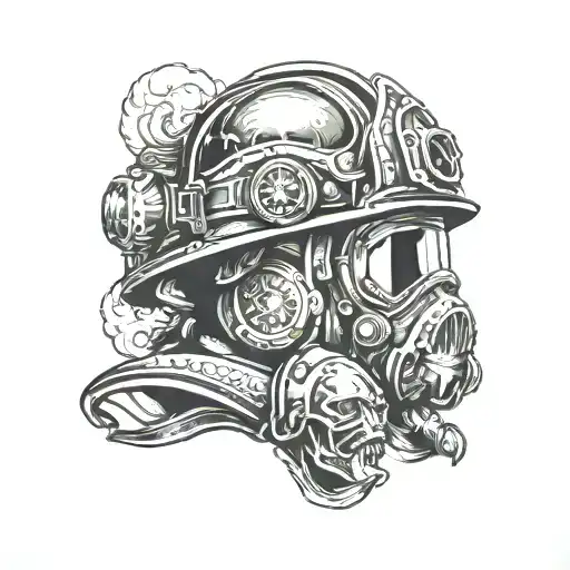 firefighter and army helmet tattoo design idea