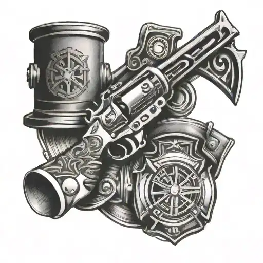 army gun and firefighter axe  tattoo design idea