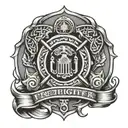 army and firefighter emblem tattoo design idea