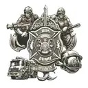 army and firefighter emblem tattoo design idea