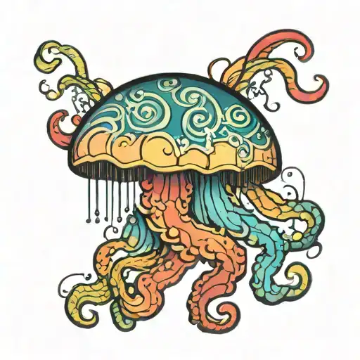 rainbow marina jellyfish tattoo design idea