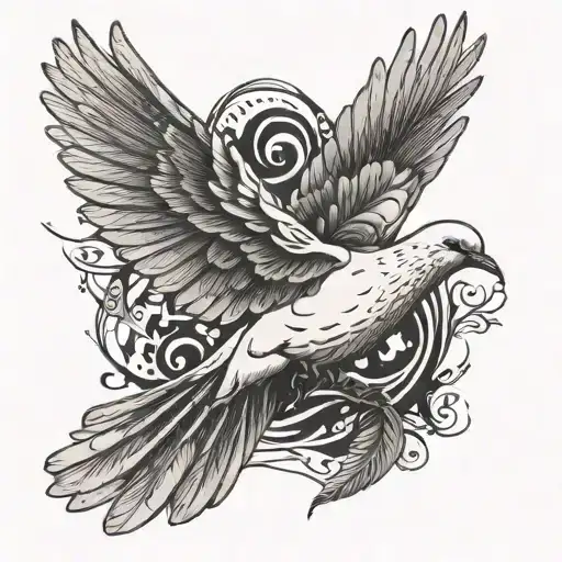 dove with feathers that breaks away and flies away tattoo design idea