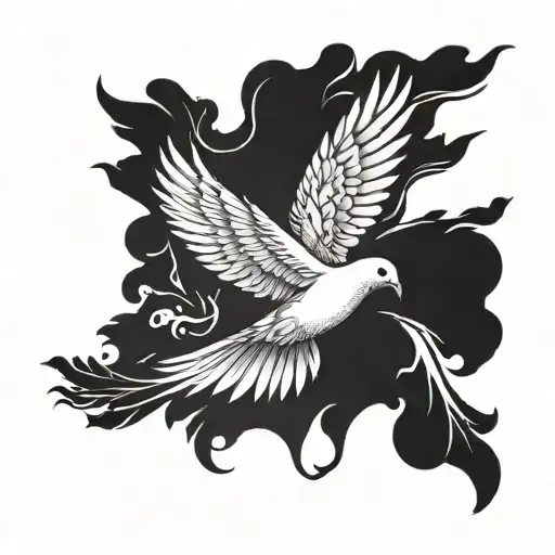 dove with several feathers flying into the air tattoo design idea