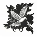 dove with several feathers flying into the air tattoo design idea