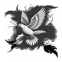 dove with several feathers flying into the air tattoo design idea