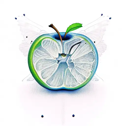 fly on bitten apple tattoo design idea