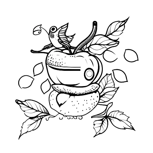 fly on bitten apple tattoo design idea
