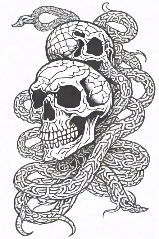 skeleton intertwining snakes crawling up leg sleeve tattoo design idea