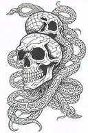 skeleton intertwining snakes crawling up leg sleeve tattoo design idea