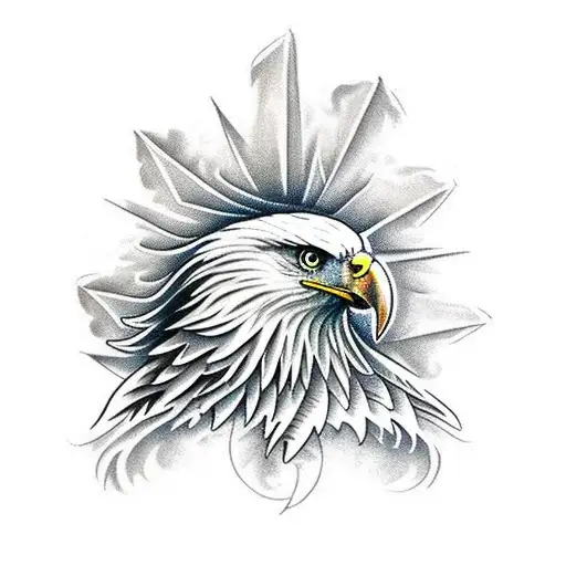 realistic eagle head with wings tattoo design idea