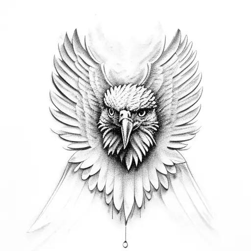realistic eagle head with wings tattoo design idea