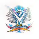 realistic eagle head with wings tattoo design idea