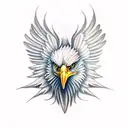 realistic eagle head with wings tattoo design idea