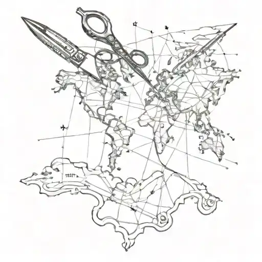 A pair of scissors cutting through a map of the world tattoo design idea
