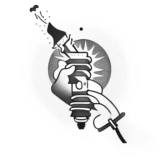 Create me a torch held by a handcuffed hand, also introduce an open bottle into the design and in which only small drop tattoo design idea