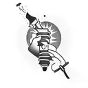 Create me a torch held by a handcuffed hand, also introduce an open bottle into the design and in which only small drop tattoo design idea