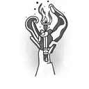 Create me a torch held by a handcuffed hand, also introduce an open bottle into the design and in which only small drop tattoo design idea