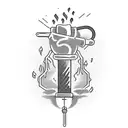 Create me a torch held by a handcuffed hand, also introduce an open bottle into the design and in which only small drop tattoo design idea