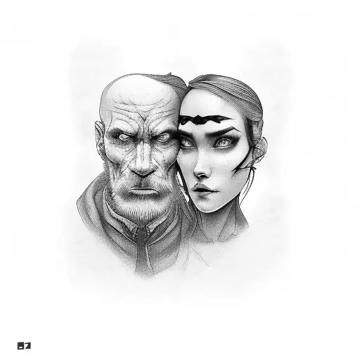couple faces edges tattoo design idea