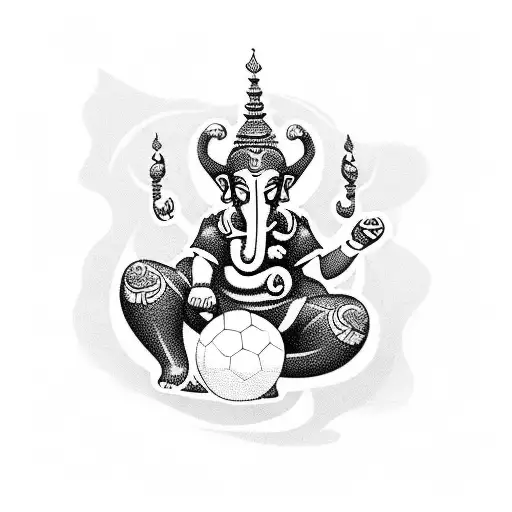 A football player kicking a ball with Ganpati sitting on top of it tattoo design idea